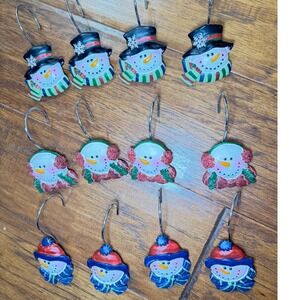 Set Of 12 Snowman Christmas Shower Curtain Hooks Holiday Decor‎ OLDSTOCK